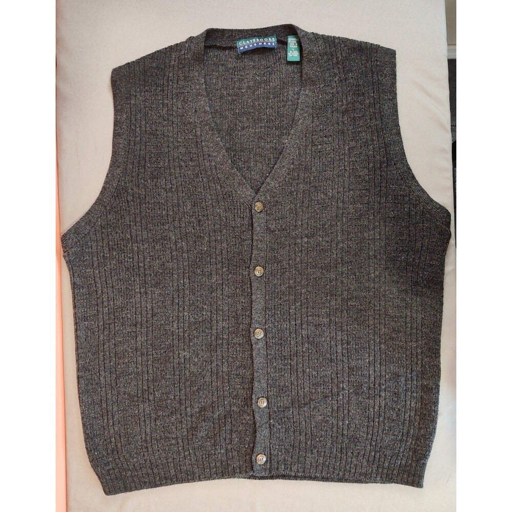 Men's Vintage Claybrooke Wool Blend Sweater Vest Large Gray